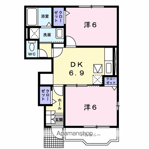 ベル・ソレイユ B(2DK/1階)の間取り写真