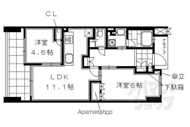 ブランズ京都河原町(2LDK/6階)の間取り写真