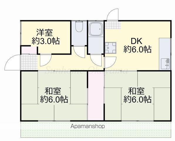 藤井 南棟(3DK/1階)の間取り写真