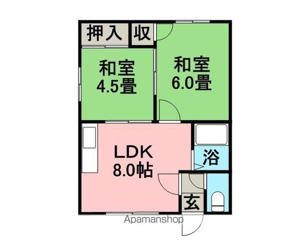 札幌市東西線 大谷地駅 徒歩8分 2階建 築43年(2DK/2階)の間取り写真