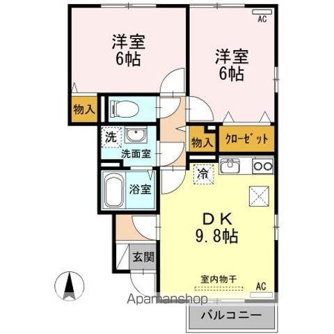 コスモ スクエア A棟(2DK/1階)の間取り写真