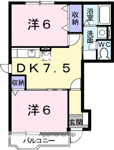 コンフォルヴィラ(2DK/1階)の間取り写真