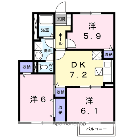 サーフ21B(3DK/1階)の間取り写真