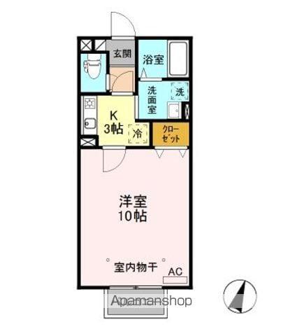 サンシャインⅢ(1K/2階)の間取り写真