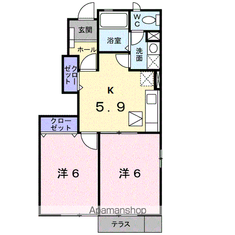 レジデンス太陽B(2K/1階)の間取り写真