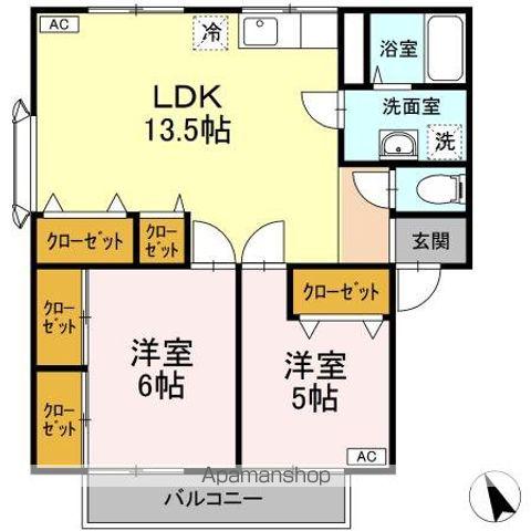 プレジール大前A棟(2LDK/2階)の間取り写真