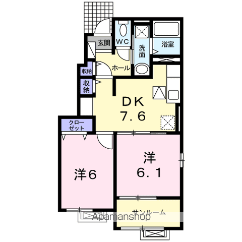 ラフィナートⅡ(2DK/1階)の間取り写真