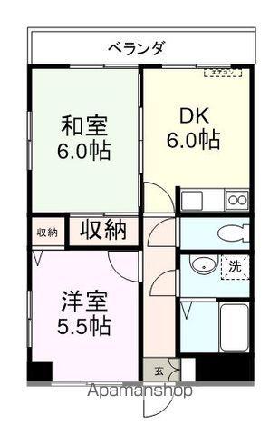 ビブレマンション宇部(2DK/6階)の間取り写真