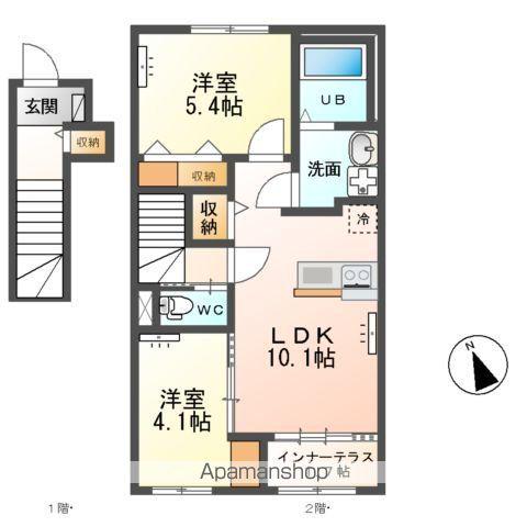 /上横場アパートB(2LDK/2階)の間取り写真
