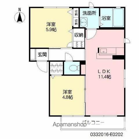 ファミールオガタ  E棟(2LDK/2階)の間取り写真