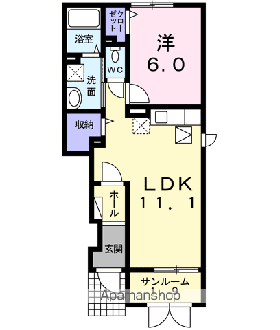 イーハトーヴD(1LDK/1階)の間取り写真