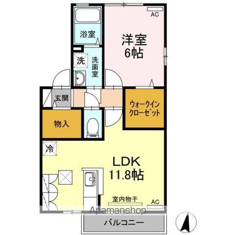 プレミールB棟(1LDK/1階)の間取り写真