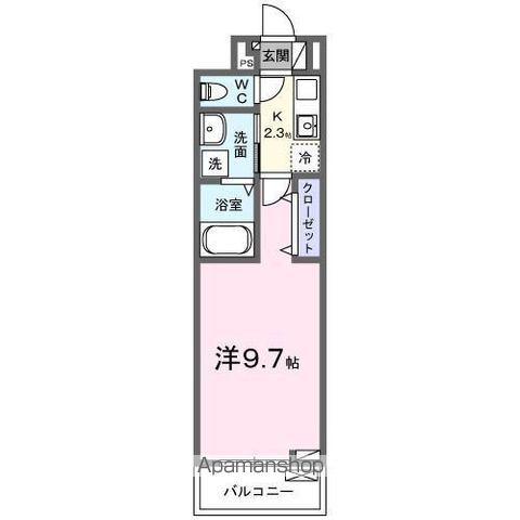 ウエスト PRIMARY(1K/2階)の間取り写真