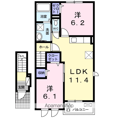 エルカーサⅡ(2LDK/2階)の間取り写真