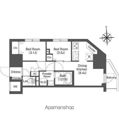 コンフォリア・リヴ木場(2DK/6階)の間取り写真