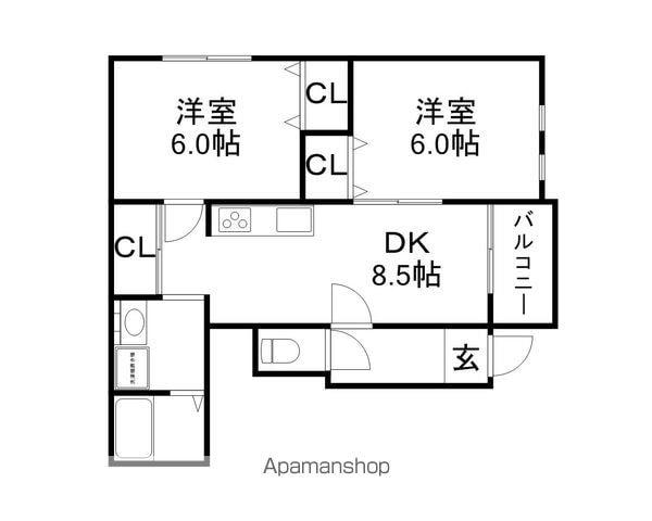 モンレーヴ平津(2DK/1階)の間取り写真