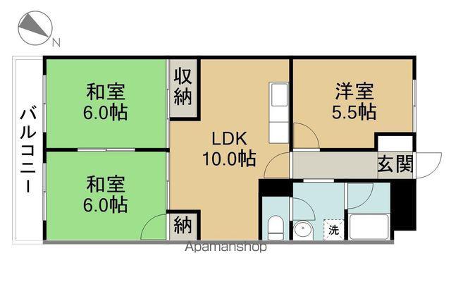 サンヴィラキヨス(3LDK/4階)の間取り写真