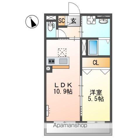 調布市国領町4丁目アパート(1LDK/1階)の間取り写真