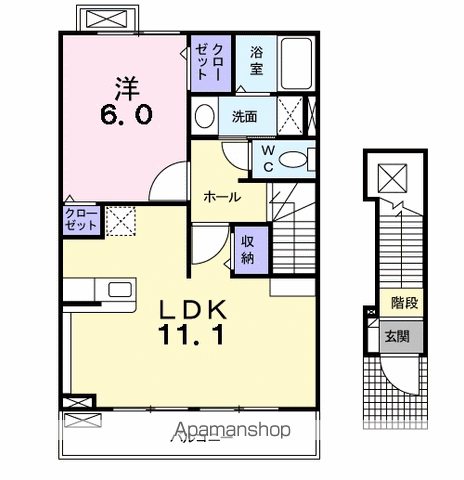 プラシードS Ⅱ(1LDK/2階)の間取り写真