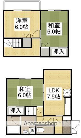 山陽本線 福山駅 バス乗車時間：11分 多治米車庫前バス停で下車 徒歩8分 2階建 築33年(3DK)の間取り写真