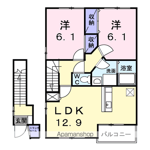 ソレアード・ヒル(2LDK/2階)の間取り写真