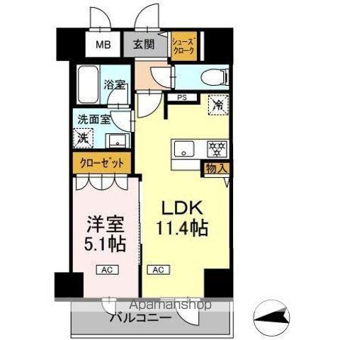 IS二十人町(1LDK/5階)の間取り写真