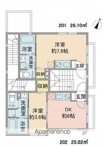 チェコリーヌ(1DK/2階)の間取り写真
