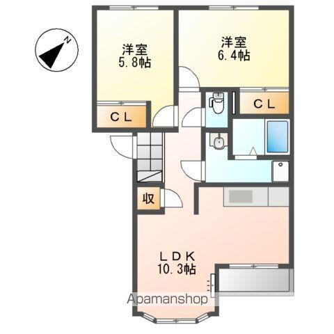 ソレイユB棟(2LDK/2階)の間取り写真