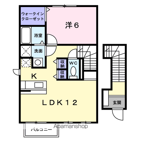 ポワッソン(1LDK/2階)の間取り写真