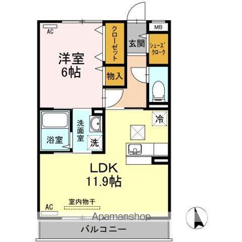 ルミエールE棟(1LDK/1階)の間取り写真