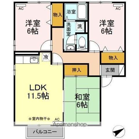 サンフレッシュS.IA(3LDK/2階)の間取り写真