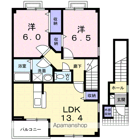 リュミエールB(2LDK/2階)の間取り写真