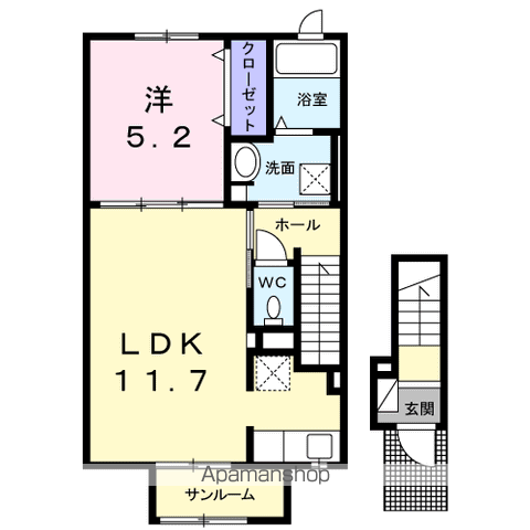 ヴィラ ルミナーレ Ⅰ(1LDK/2階)の間取り写真