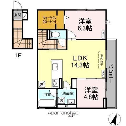 フィルモア・イースト(2LDK/2階)の間取り写真