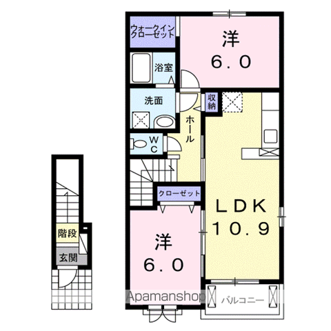 フィールド・サンB(2LDK/2階)の間取り写真