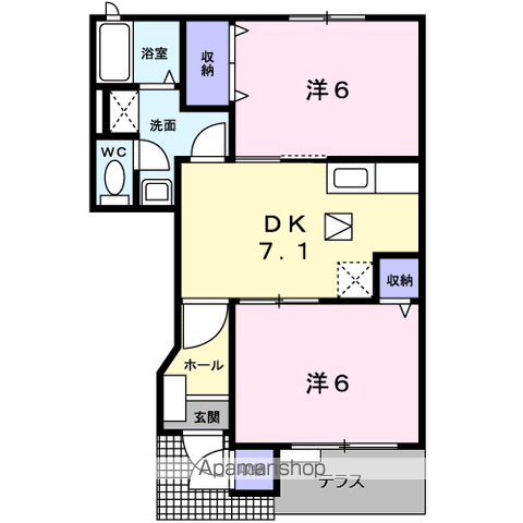 セントラル・ケイA棟(2DK/1階)の間取り写真