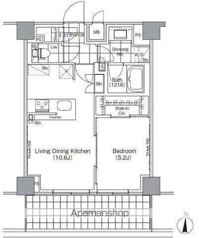 ザ・パークハビオ高円寺(1LDK/1階)の間取り写真