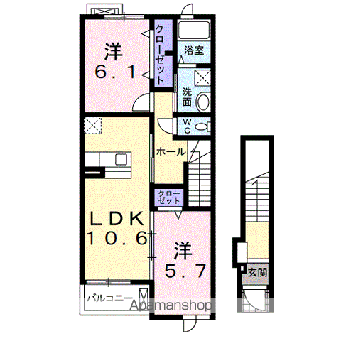 カーサ フィオーレ(2LDK/2階)の間取り写真