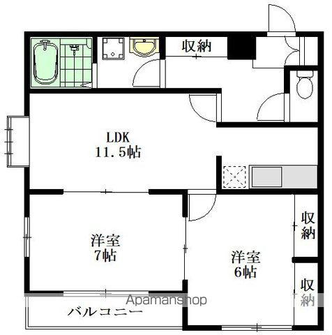 プレミール フジB棟(2LDK/1階)の間取り写真