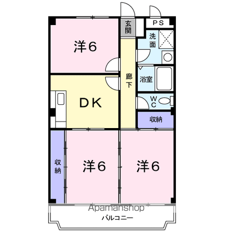 つくばエクスプレス つくば駅 徒歩50分 4階建 築36年(3DK/4階)の間取り写真