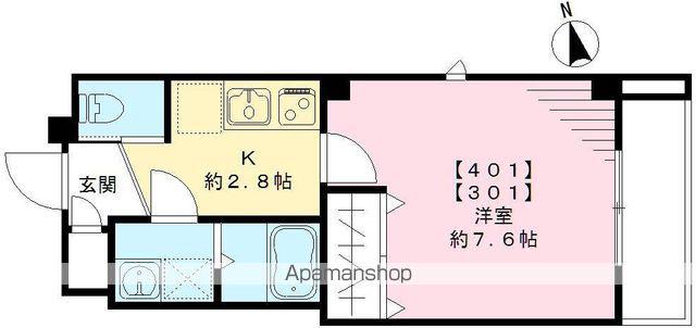 レジデンス横網(1K/4階)の間取り写真