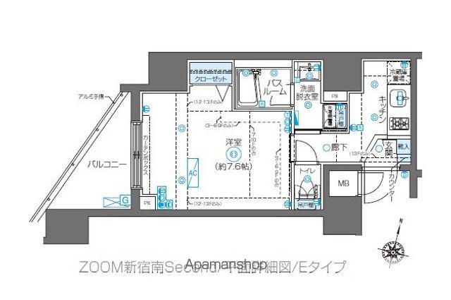 ZOOM新宿南SECOND(1K/12階)の間取り写真