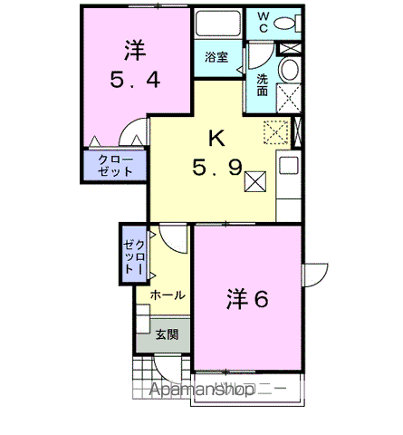 ソレイユ21B(2K/1階)の間取り写真
