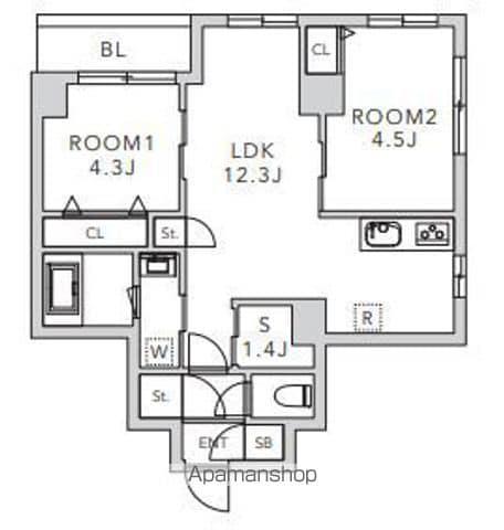 クレアーレ上目黒諏訪山(2SLDK/2階)の間取り写真