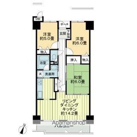 サーパス祝谷(3LDK/12階)の間取り写真