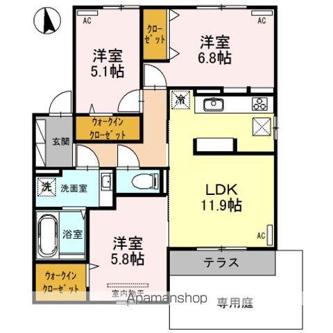 上越新幹線 新潟駅 バス乗車時間：20分 バス停：寺山（新潟）バス停バス停で下車 徒歩3分 2階建 築9年(3LDK/1階)の間取り写真