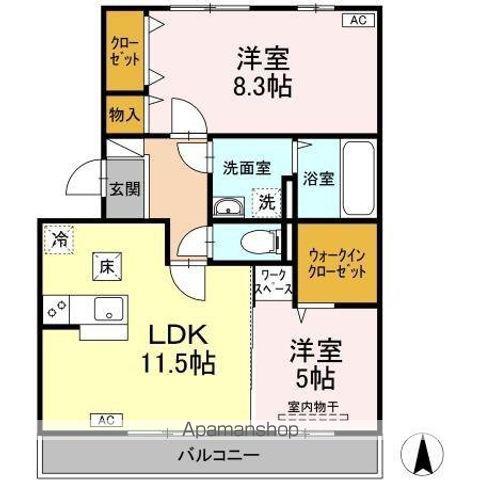 リバーパレスB棟(2LDK/1階)の間取り写真