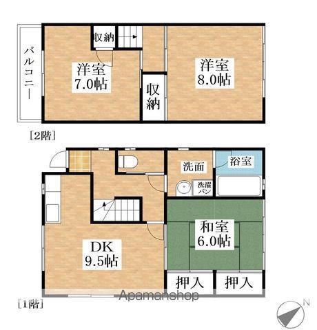 名鉄犬山線 柏森駅 徒歩28分 2階建 築33年(3DK)の間取り写真