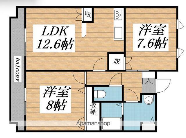 グランヴェール飛鳥(2LDK/1階)の間取り写真