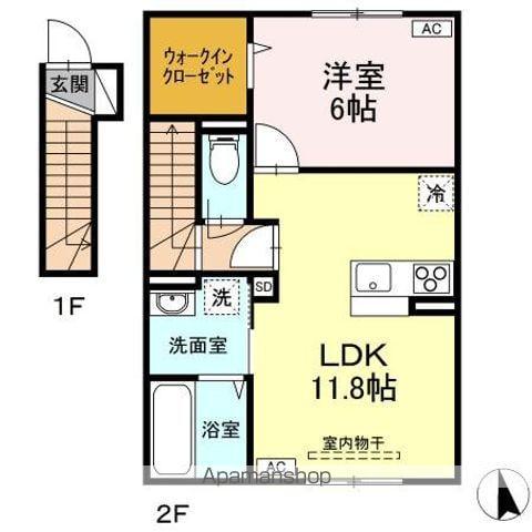 DーROOM ISHIE Ⅰ(1LDK/2階)の間取り写真